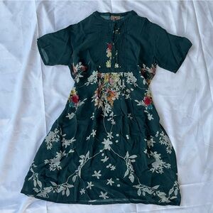 Johnny Was Teal Blouse with Embroidered Details